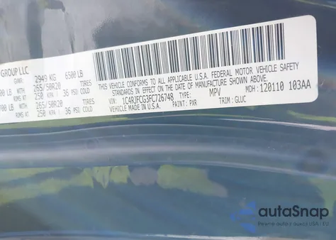 2015 Jeep Grand Cherokee Overland из США, поврежденный, VIN 1C4RJFCG3FC726748